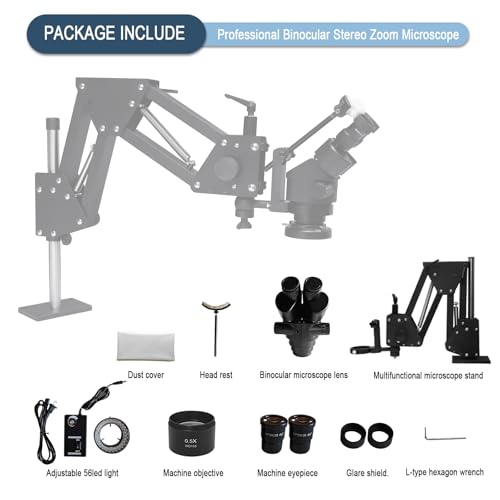Image of Jewelry Microscope, 7X-45X Magnification with Multi-Directional Spring Stand, 56-LED Ring Light, 0.5X Barlow Lens, for Jewelry Engraving Setting Making