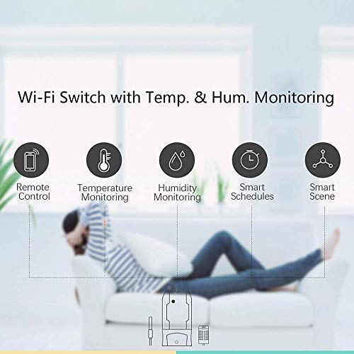 Sonoff TH10 Remote WiFi Smart Switch Support Temperature and Humidity Monitoring Feature for Home Automation System,Works with Alexa&Google Assistant(Without Sensor)