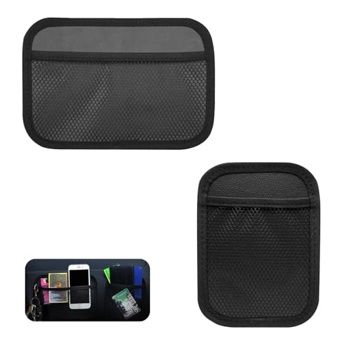 lekiliky 2PCS Car Organizer Net Pocket Multifunctional Internal Adhesive Storage Bag for Phones Sunglasses ID Cards Thickened Oxford Side Pocket with Comfortable Cotton for Most Cars (Black)