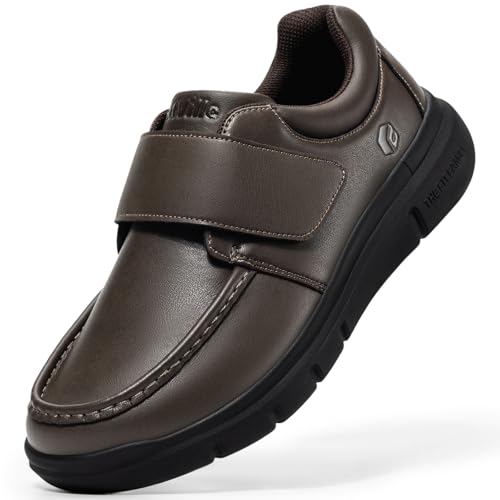 Image of FitVille Wide Diabetic Walking Shoes for Men Leather Oxford Comfortable Dress Business Casual Shoes Sneakers for All-Day Comfort