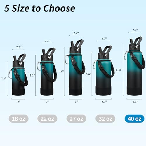 Image of BJPKPK 40oz Insulated Water Bottle with 3 Lids, Straw Lid & Handle