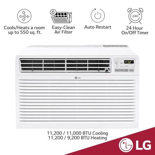 Image of LG 11,800 BTU Through the Wall Air Conditioner and Wall Heater, 230 /208V, Cools 550 Sq.Ft. (22' x 25' Room Size), Perfect for Bedroom, AC Heater Unit with Remote, Multiple Speeds, 4-Way Air Deflection