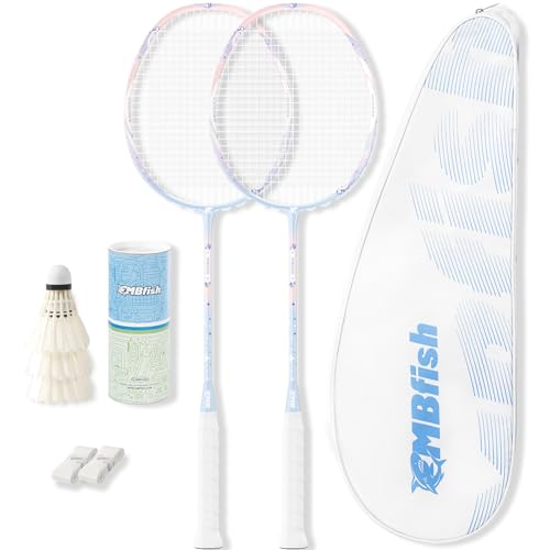 Badminton Racket Set with 2 Carbon Fiber Rackets, 3 Shuttlecocks, 2 Replacement Racket Grip Tapes and 1 Badminton Bag - Perfect for Beginners & Outdoor Games 4U