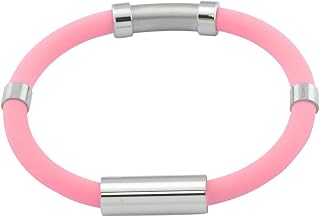 Pulsera de silicona rosa con imán de iones negativos de titanio y acero para parejas, para hombres y mujeres