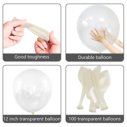 Image of Clear Latex Balloons 100 Pack 12 Inch Transparent Party Balloons with 2 Rolls of Ribbon Clear Round Helium Balloons for Birthday Wedding Baby Shower Party Decorations Supplies (Transparent balloons)
