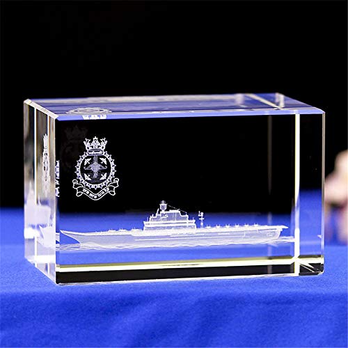 Crystal Glass Aircraft Carrier Model,3D Laser Etched Crystal Aircraft Carrier Art,Animal Crystal Glass Cube Engraving Aircraft Carrier Gifts Children Gift
