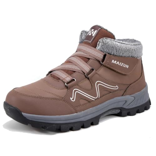 Image of Moodeng Mens Winter Boots Casual Lightweight Snow Boots Warm Fur Lined Hiking Boots Water-Resistant Comfortable Ankle shoes Outdoor Walking