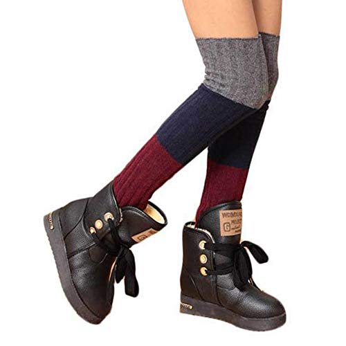 Weeygo Mujer Invierno Calientapiernas Punto Cachemira Calentadores Largos Legging Raya De Costura Calientapiernas Rodilla Calcetines Altos