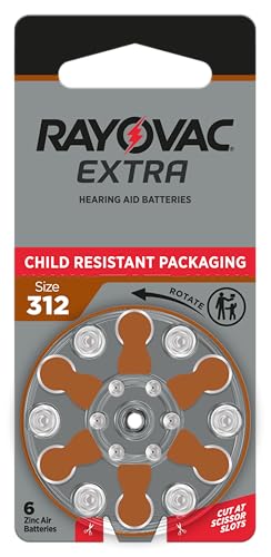 Rayovac Extra Size 312 Hearing Aid Batteries Long-Lasting Power Zinc-Air Mercury Free 1.45V Improved Child-Resistant Packaging Recyclable 60 Count (10 Packs of 6)