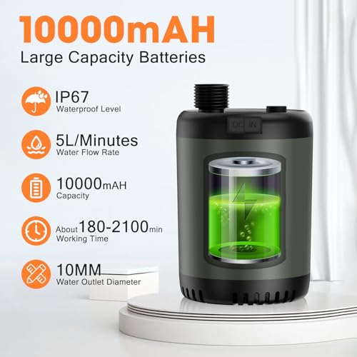 Catlyn-Portable-Camping-Outdoor-Shower-Kit-with-20L-Collapsible-Bucket-10000mAH-Rechargeable-Electric-Intelligent-Digital-Display-Shower-Pump-for-Outside-Hiking-Dog-Bath-Beach-Traveling-Grey