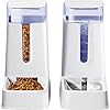 2 Packs Automatic Cat Feeder and Waterer, Gravity Dog Food and Water Dispenser Set for Small Medium Big Pets Cats Dogs Puppy Kitten, 1 Gallon x 2 (White)