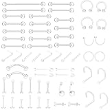 Yolev 60 Stück Klare Plastik Piercing für Op, Platzhalter, Schmuck, Piercing Retainer für Brustwarze, Zunge, Nase, Septum, Augenbraue, Bauchnabel, Knorpel, Tragus, Ohrringe, Industrielle Lippen