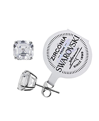 14K White Gold 7Mm Asscher Cut Cubic Zirconia Minimalist Stud Earrings #TOP2