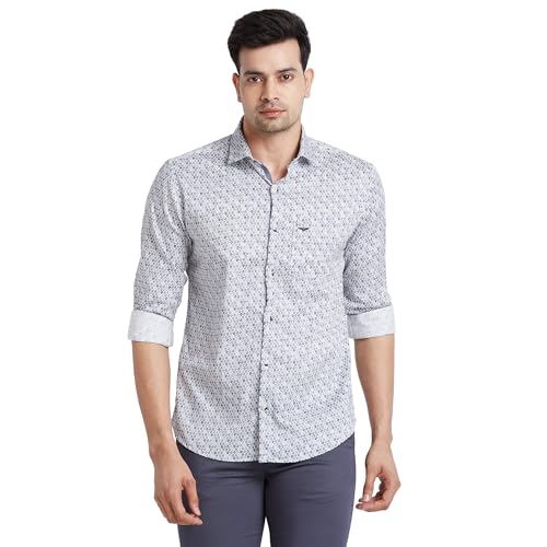 Image of Park Avenue Men's Print Pattern Slim Fit Pure Cotton Full Sleeve Cut Away Collar Casual Shirt