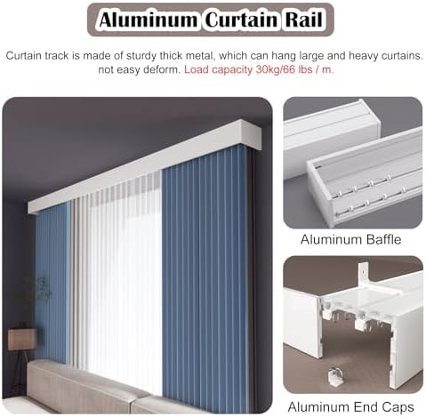 Custom Metal Double Track Curtain Rod with Valance, 4.9ft Ceiling Mount Drapery Rail for Bedroom, Office, Living Room, Decorative Cornice Panel/Board, Adjustable Lengths 3-16ft