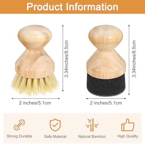 Image of 2pcs Cutting Board Oil Wax Applicator & Scrub Brush Natural Bamboo with Sisal Fiber & Sponge Dish Scrub Brushes for Kitchen Wooden Cleaning Scrubber for Food Grade Mineral Oil Board Worktop Utensil Ca