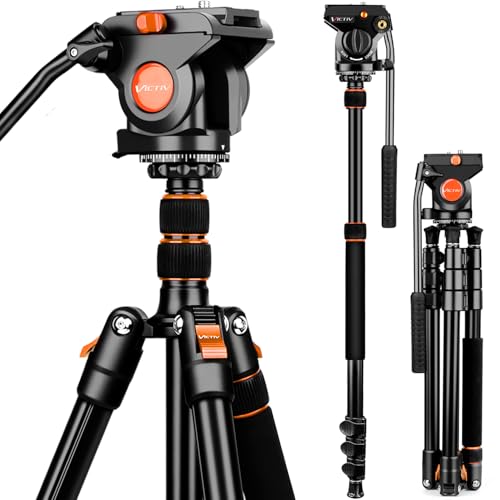 Image of Camera Tripod Stand, 72" Video Tripod with Fluid Head, Heavy Duty Alunimum Professional, 1/4" & 3/8" Screw QR Plate Compatible with Canon Nikon Sony DSLR Camera Camcorder, Max Load 13.2lb