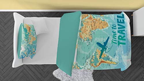 Snoozing Worldmap - Flanel - Dekbedovertrek - 140x200/220 cm + 1 kussensloop 60x70 cm - Multi kleur - Afbeelding 4