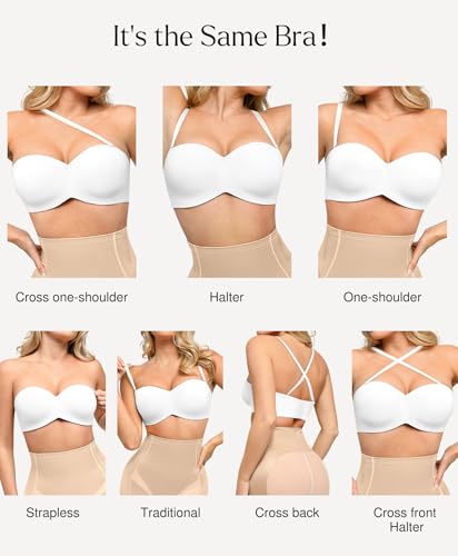 Image of Popilush Strapless Bras for Women Bandeau Unlined Bra No Padding Underwire