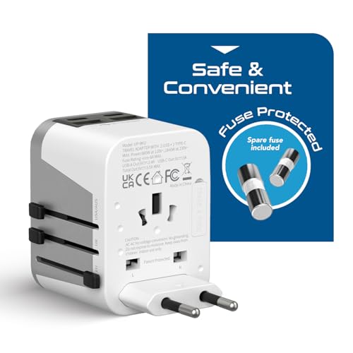 Image of Ceptics Universal Travel Adapter for EU, UK, China, UAE, AU - International Power Adapter with Dual USB-C & USB-A - Ideal for Phone, Tablet & Smartwatch Chargers - Type A, C, G, I Plug Outputs