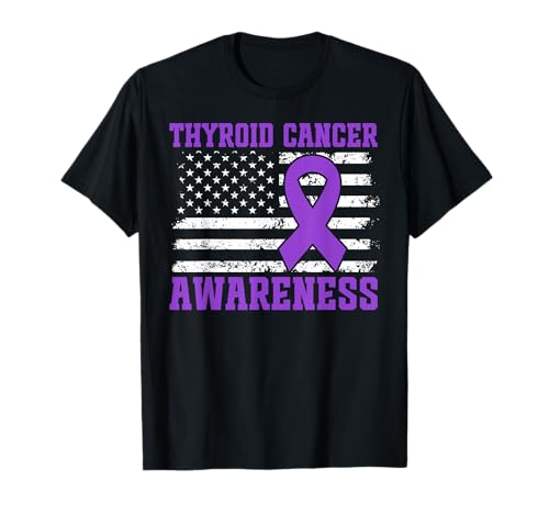 Thyroid Cancer Awareness Flag Ribbon Warrior Support T-Shirt