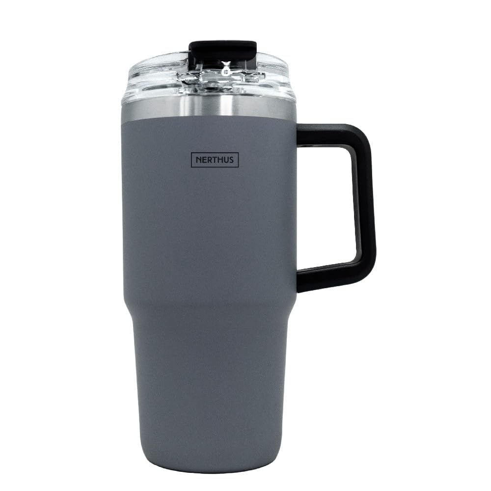 NERTHUS FIH 1437 Thermal Mug 600 ml with Airtight Lid – Includes Straw and Stopper for Drinking, Durable Insulation