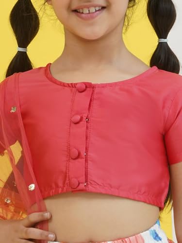 Image of AJ DEZINES Kids Ethnic Wear Silk Blend Organza Floral Printed Lehenga Choli for Girls With Dupatta