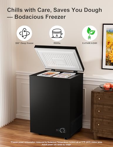 Image of 5.0 Cu.Ft Chest Freezer with 2 Removable Baskets - Energy Efficient and Ultra-Quiet Deep Freezer w /6 Temp - Manual Defrost, Free Standing Top Open Door for Home Garage Basement - Black
