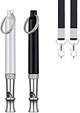GILL&SONS Dog Training Whistle Set, Adjustable Ultrasonic, 2 Pack with Lanyards, Black and Silver