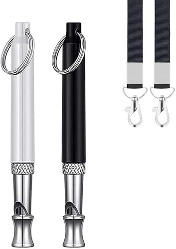 GILL&SONS Dog Training Whistle Set, Adjustable Ultrasonic, 2 Pack with Lanyards, Black and Silver