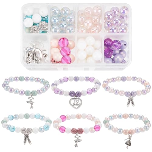 SUNNYCLUE 1 Box 6 Set Ballet Bracelet Making Kit Adjustable Bracelets Dancer Ballerina Charms Acrylic Transprent Rhinestone Beads for Jewellery Making Kits Beginner Adult Women DIY Beading Crafts