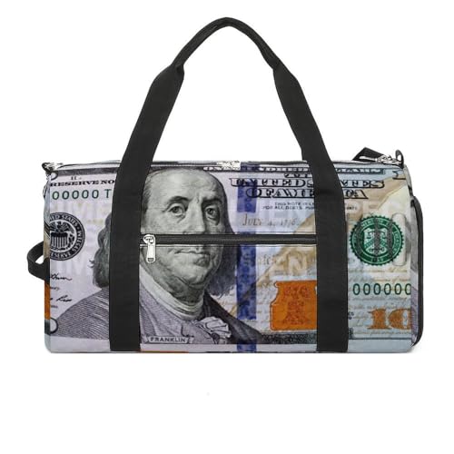 NELife 100 Dollar Bill Sport Gym Duffle Travel Bag with Shoe Compartment,Wet Pocket for Men and Women