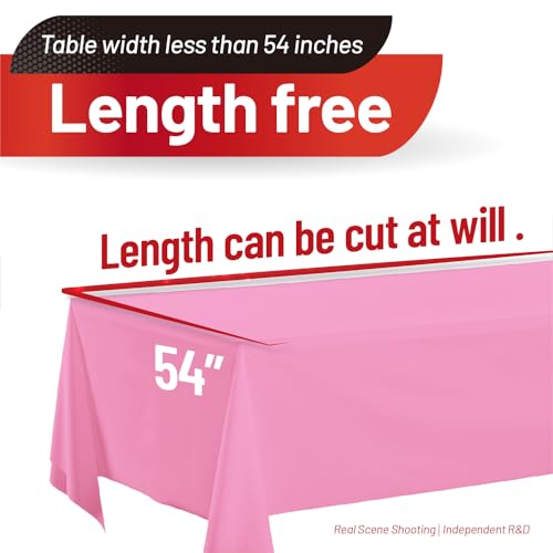 Image of Plastic Table Cloth, 310 Ft X 54 in Plastic Table Cloth Disposable Pink Tablecloth with Any Cut Sliding Cutters Premium PEVA Disposable Tablecloth for Picnics, Parties, Birthdays, Festivals