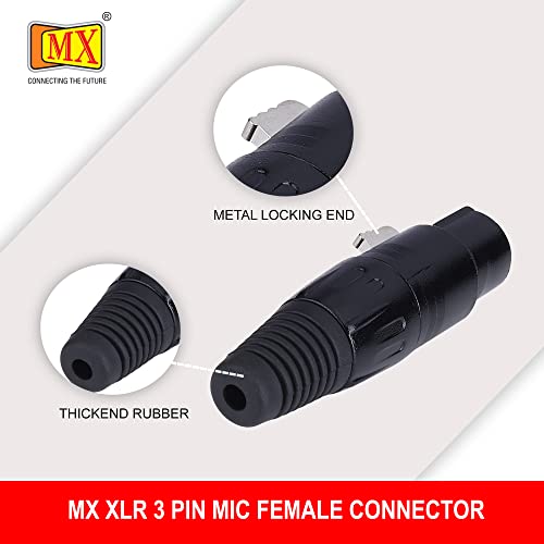 Image of MX 3 Pin XLR connector Microphone Connector pin Pure Copper Nickel Plated Pins1 for High Conductivity microphone cable connector PERENT (3 PIN BLACK COATED, Pack of 2, Female Connector)