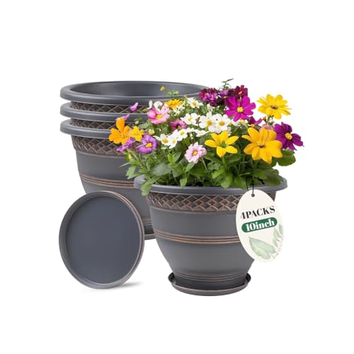 Usocik 10 Inch Plant Pots, 4 Pack, Copper Plaid