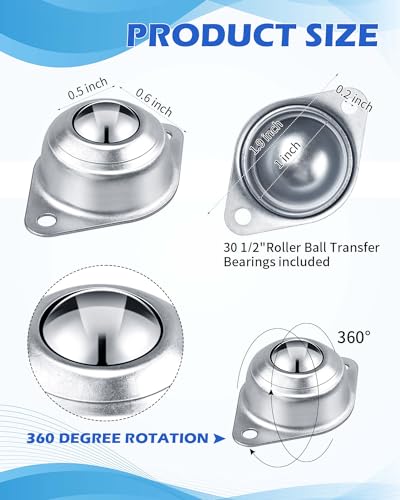 AOKLIT 30Pcs Roller Ball Transfer Bearing, 1/2\" Inch Carbon Steel Ball Casters, Mounted Round Ball Transfer Unit Universal for Conveyor Rollers Stand, Furniture, Transmission, Trolley Screw