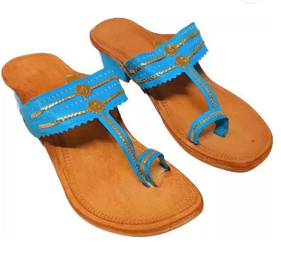 EthnicVibes Women's Kolhapuri Soft Leather Chappal Ethnic Indian Jutti Khussa ST2641 Flat Shoes US Size 6-11