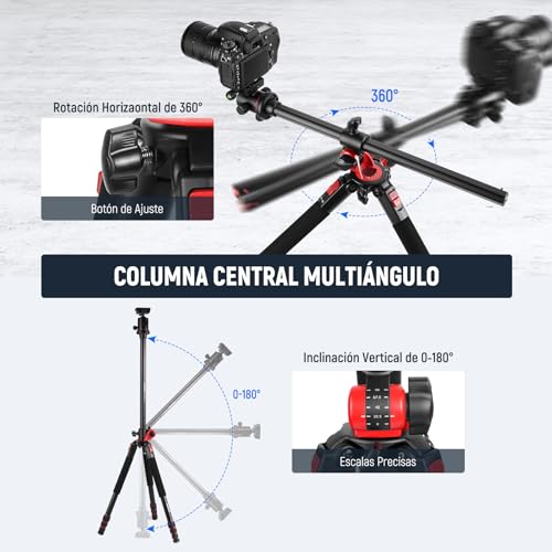 Miniatura 3 de Neewer 200cm Trípode Horizontal Para Cámara Dslr, Monopié Trípode Cenital Con Columna Central Y Rótula De Aluminio, Placa Qr Tipo Arca, Soporte De Cámara Superior Para Videocámara, Carga Máxima: 15kg