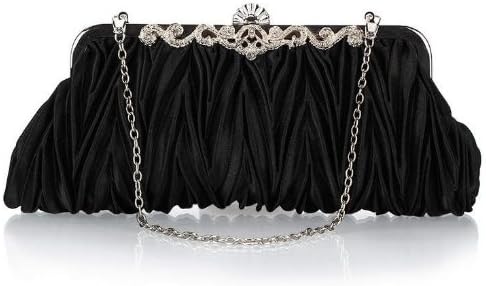 Womens Fashion Classy Elegant EnvelopeOnlyUsWedding Evening Purse Cinched Vintage Satin Clutch Hand Bag Various Colors (Midnight Black)