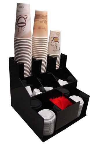 Coffee Cup Dispenser and Lid Holder Organizer Condiment Stirrer, Sugar Cup Caddy Organize and Display Your Beverage Counter Station with Style (1010)