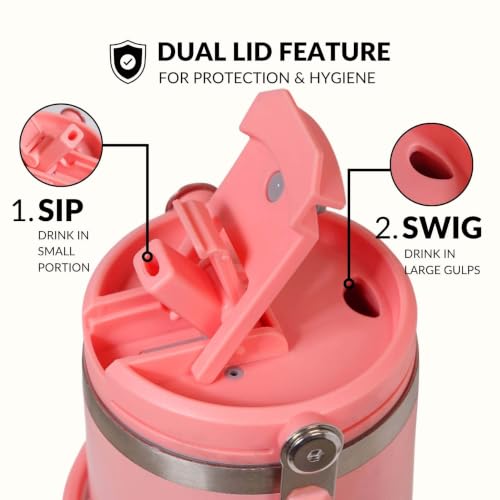 Image of Nestasia PickSip40 Tumbler with Straw & Top Handle 1.2L | Insulated Stainless Steel Sipper Water Bottle for Adults with Dual Flip Opening Sip-Swig Leakproof Lid for Office & Gym (Coral Pop)