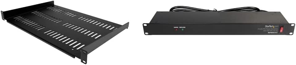 1U Server Rack Shelf and 8 Outlet Horizontal 1U Rack Mount PDU Power Strip Bundle