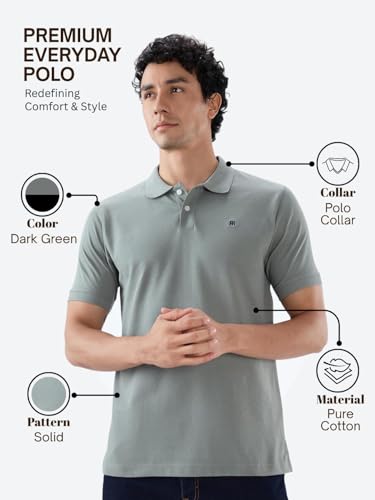 Image of Raymond Men Slim Fit Solid Pattern Pure Cotton Half Sleeve Polo Neck Casual T-Shirt
