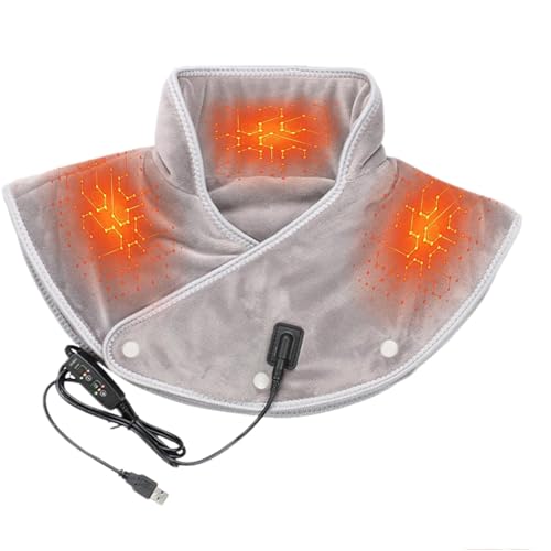 Almohadilla térmica para cuello y hombros USB eléctrica calentada para aliviar el dolor de hombros y cuello, calentamiento rápido con 3 ajustes de calor, protección contra sobrecalentamiento, regalos