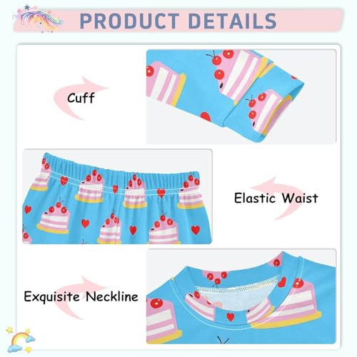 ALAZA Blue Cake Cherry Heart Pajamas Long Sleeve Sleepwear 2-Piece Pajama Set4
