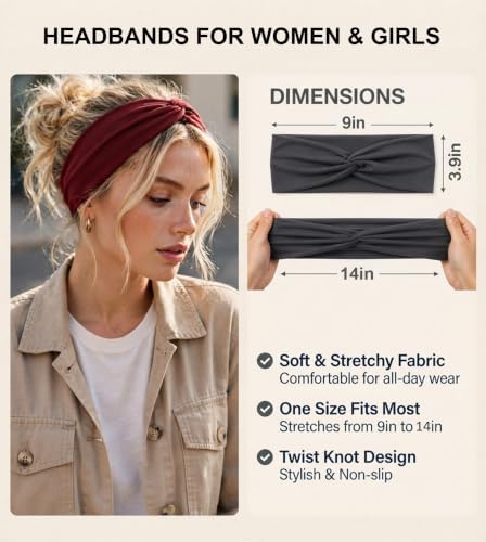 12 Pack Headbands for Women Wide Stretchy Twist Knot Headbands Bulk - 2
