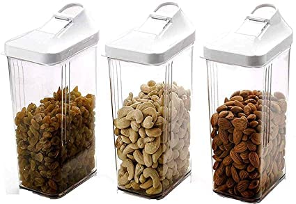 Kkart Easy Flow Plastic Kitchen Storage Jars Dispenser & Container Set BPA Free Airtight Unbreakable Transparent store Cereal Rice Pulse (750 Ml Set Of 3)