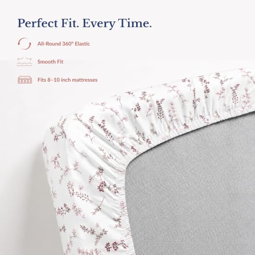 Image of Jaipur Weaves Queen Size Fitted Bedsheet Cotton with Elastic, 100% Pure Cotton Double Bed Fitted Sheet with 2 Pillow Covers, 240 TC, 60x78 Inches up to 8-inch Mattress, Floral Design - (Tulips Pink)