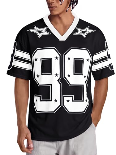 Crastimo Jersey V Neck Tops Oversized Short Sleeve Mesh Quick-Drying Lightweight Number Print Streetwear Soccer Shirts Sports Summer Tshirt Black XXL