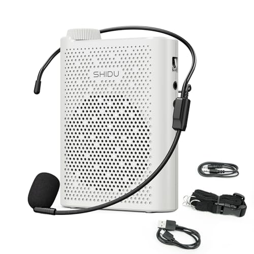 SHIDU Voice Amplifier, Bluetooth Power Voice Amplifier for Teachers Rechargeable Personal Speakers Microphone Headset Support MP3 Format AUX FM for Classroom Tour Guide Training Meeting Speech